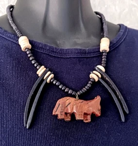 Wooden beaded animals necklace & pierced earrings, hand carved , 18" long - Picture 1 of 3
