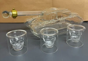 Panzer Karaffe Dekanter 1 Liter Dekantier Whisky Wein Glas + 3 Shotgläser - Bild 1 von 7