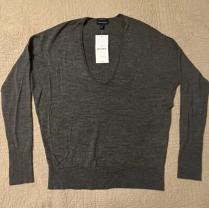 Maglione Lands End leggero lana merino maglia scollo V taglia large grigio erica scuro - Foto 1 di 9