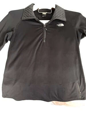 The North Face  Medium 1/4 zip Fleece Pullover Quilted Collar Black Zip Pockets - Image 1 of 4