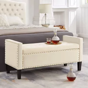 Upholstered Tufted Storage Bench Soft Padded Seat Bed Bench Velvet Armchair - Picture 1 of 16
