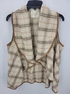 Alter'd State Vest Womens Medium Tan Brown Plaid Faux Suede Trim Boho Academia - Picture 1 of 8