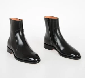 Men black ankle leather boot, Men side zipper ankle boot, Mens black dress boots - Picture 1 of 6