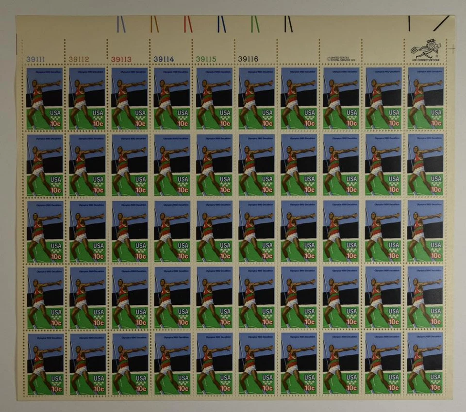 US SCOTT 1790 PANE OF 50 DECATHLON STAMPS 10 CENT FACE MNH - Image 1 of 1