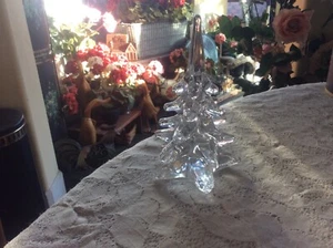 Pin en verre d'art ~ sapin de Noël ~ clair ~ 6" de haut. Signé « FM Ronneby, Suède ». - Photo 1/7