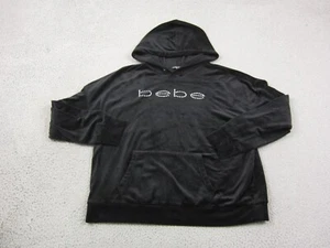 Vintage Bebe Hoodie Womens Large Black Velour Rhinestones Ladies Sweatshirt - Picture 1 of 12