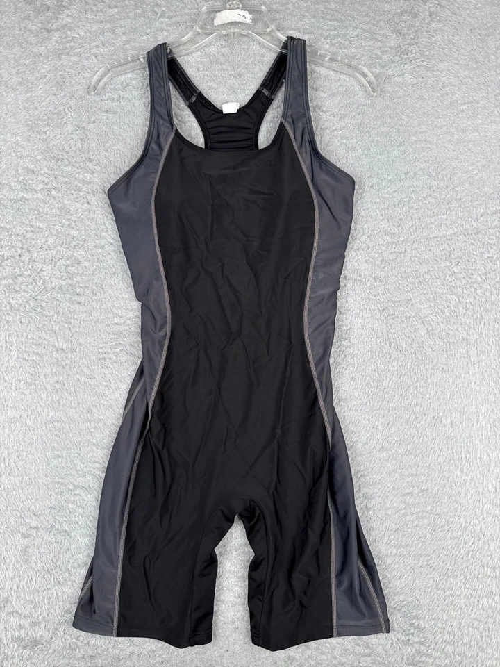 Traje de baño para mujer mediano negro gris sin mangas espalda deportiva nailon mezcla de spandex UPF50 surf Foto 1 de 4