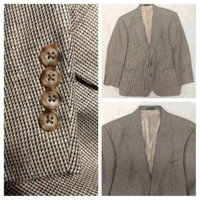 42S Oscar de la Renta Men's Tweed Blazer Jacket Brown Tan SILK WOOL     B27 Foto 1 de 4
