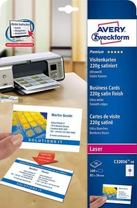 AVERY Zweckform Quick & Clean Visitenkarten satiniert ultraweiß 220 g/qm 100 Stü - Bild 1 von 1