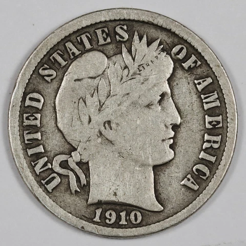 1910-d Barber Dime.  Natural Uncleaned.  F-VF.  187762 Cover
