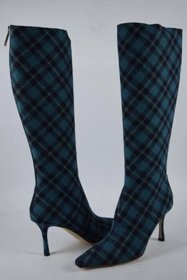 NUEVO EN CAJA Botas Jimmy Choo Agathe 85 Tela Tartán Pavo Real 39,5 EUR Hasta la Rodilla Cuadros Foto 1 de 4