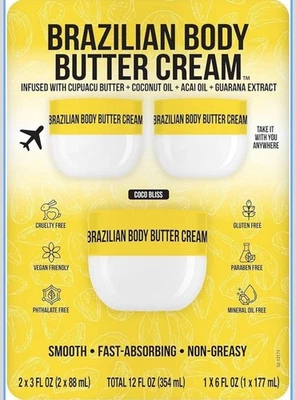 Crema de mantequilla corporal brasileña Nutrius (una 6 oz + dos 3 oz, 12 fl oz en total) Foto 1 de 4