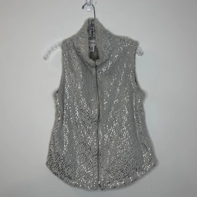 Chaleco Weekends by Chico's Gris Imitación Piel Punto Metálico Para Mujer Talla 0 (pequeño 2/4) Foto 1 de 4