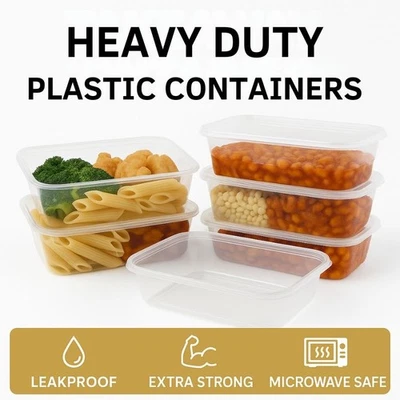 Plastic Food Containers & Lids Extra Strong Microwave Freezer Safe Storage Boxes