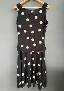 VTG Mariage Polka dot Dress Women’s 8 MED Midi Black & White 100% Poly USA Made - Picture 1 of 9