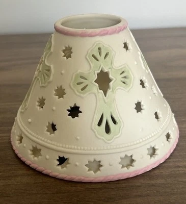 White Green Pink Cross Star Cut Out 4” Ceramic Candle Shade Topper - Image 1 of 4
