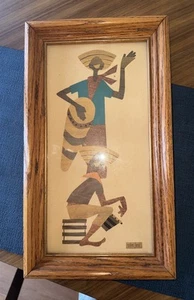 Impresión artística vintage de la isla caribeña de Robert Lyons Calypso Bongo años 60 enmarcada MCM - Imagen 1 de 2