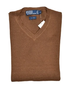 Vintage Men's Polo Ralph Lauren Brown V-Neck Linen Sweater XL New $165 - Picture 1 of 3