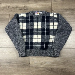 Suéter Muestras 100% Lana Shetland Cuadros Cuello Redondo Gris Azul Marino Hecho en Hong Kong - Imagen 1 de 7