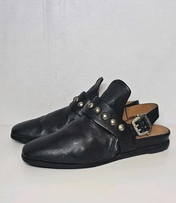 AS 98 Black Leather Flats Mule Studded Slingback Buckle A.S.98 Shoes - Image 1 of 4