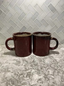 Pier One Crackle Collection Mugs Rust Red Coffee Mug Stoneware Set Of 2 - Picture 1 of 7