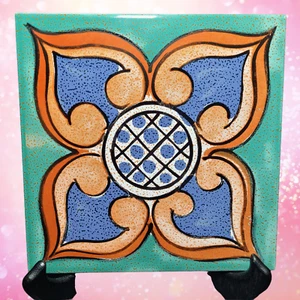 Vintage Italian Decorative Terra Cotta Ceramic Tile Trivet 7-3/4" x 7-3/4" Italy - Picture 1 of 5