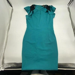 Vestido de cóctel Knitee vintage con volantes de encaje sin mangas ceñido al cuerpo, talla L, azul - Imagen 1 de 5