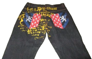 Attitude Gold Brooklyn Fit Blue Jeans Embroidered Mens Size 38X30 (38x32 Tag) - Picture 1 of 9