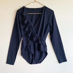 J crew Women's Size Medium M Ruffle Front Wrap Bodysuit Top - Picture 1 of 4