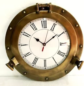 Antique Marine Brass Ship Porthole Clock Nautical Wall Clock Home Decorative 12" - Picture 1 of 4