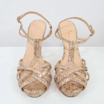 Kate Spade Sandals High Heels Womens 8B Strappy Silver Metallic Dots Beige - Изображение 1 из 4