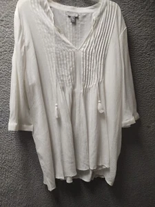 Kenar Woman Peasant Shirt Womens 2XL White Crinkle Tunic Blouse Top 1068 - Picture 1 of 7