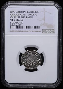 France Francia Carolingian Angers Charles The Simple III 898-923 Denier NGC VF - Picture 1 of 3