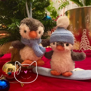 AUTHENTIC Jellycat Set SNOWBOARDING & PEANUT PENGUIN DECORATION Bundle New BNWT - Picture 1 of 13