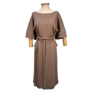 Vintage Werle Womens 1950s Short Sleeve Midi Dress Tan Size 6 - Picture 1 of 11