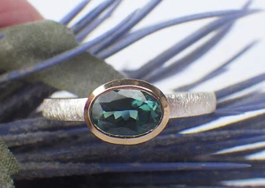 SCHMUCK-STCK RING SILBER Indigolith oval mattiert 17,5 55 Turmalin blaugrün - Bild 1 von 4