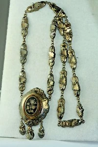 GEORGIAN ANTIQUE PINCHBECK ENAMEL PEARL NECKLACE BRACELET - Picture 1 of 7