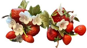 Vtg Plastic Strawberry Picks Hong Kong NOS Craft Supply Kitsch Flower Paper Tag - Picture 1 of 6