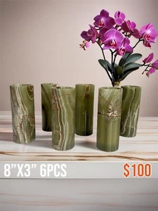 Onyx/Marble Natural Stone flower Cylinder vase. Hand crafted  (set of 6) - Picture 1 of 2