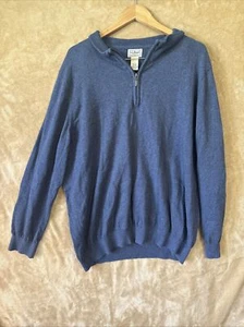LL Bean Mens Half Zip Pullover Sweater Cotton Cashmere Size XXL Blue - Picture 1 of 3
