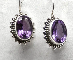 Sterling Silver Amethyst Earrings, Stone is 10x13mm, Signed dp - Picture 1 of 4