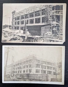 RPPC Zwei Tornado Katastrophen Postkarten von beschädigtem Gebäude unbekannter Ort - Bild 1 von 5