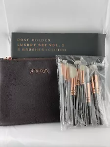 ZOEVA Juego Completo de 8 Cepillos Oro Rosa Lujo Set Vol 1 + Embrague Nuevo en Caja Auténtico - Imagen 1 de 2