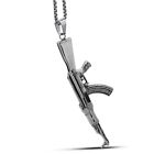 Punk Mens Stainless Steel Small AK 47 Gun Pendant Necklace Chain