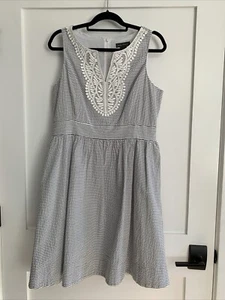Jessica Howard Seersucker Sundress Womens 14 Lace Sleeveless A Line - Picture 1 of 9