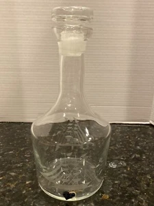 Decanter Etched CLIPPER SHIP JAVIT CRYSTAL Glass Nautical Boat Vintage 9-1/2" T - Picture 1 of 11