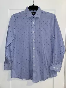 Pyscho Bunny Shirt Mens Large 16.5 32/33 Blue White Stripes With Navy Dots - Picture 1 of 9