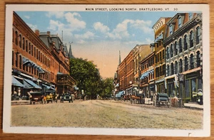 Tarjeta postal Main Street Looking North Brattleboro Vermont VT PC 1924 Curteich - Imagen 1 de 1