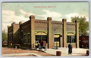 Überlandbahnhof Clinton Illinois IL Trolley oder Train Depot um 1908 Postkarte - Bild 1 von 2