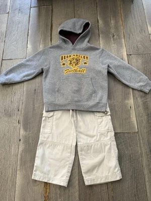 Gymboree Varsity Football beige cargo pants with gray hooded sweatshirt boys 4 - Image 1 of 4